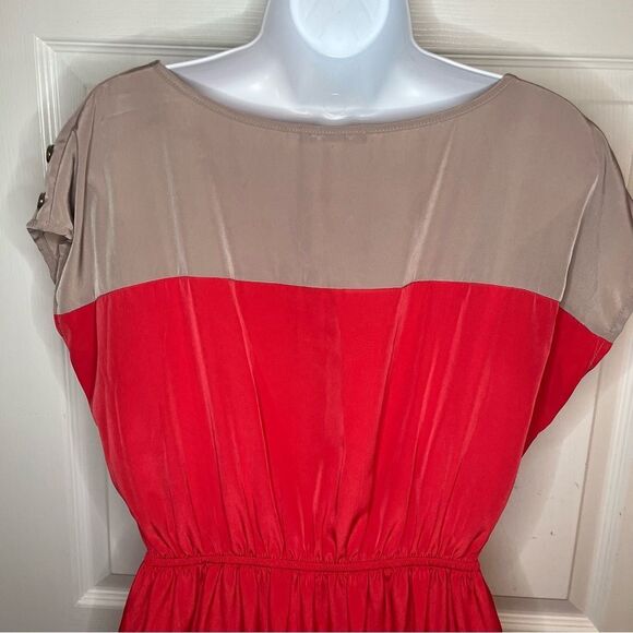 Soprano Short Sleeve Doman Colorblock Mini Dress Coral Red Camel Tan L - Picture 7 of 9